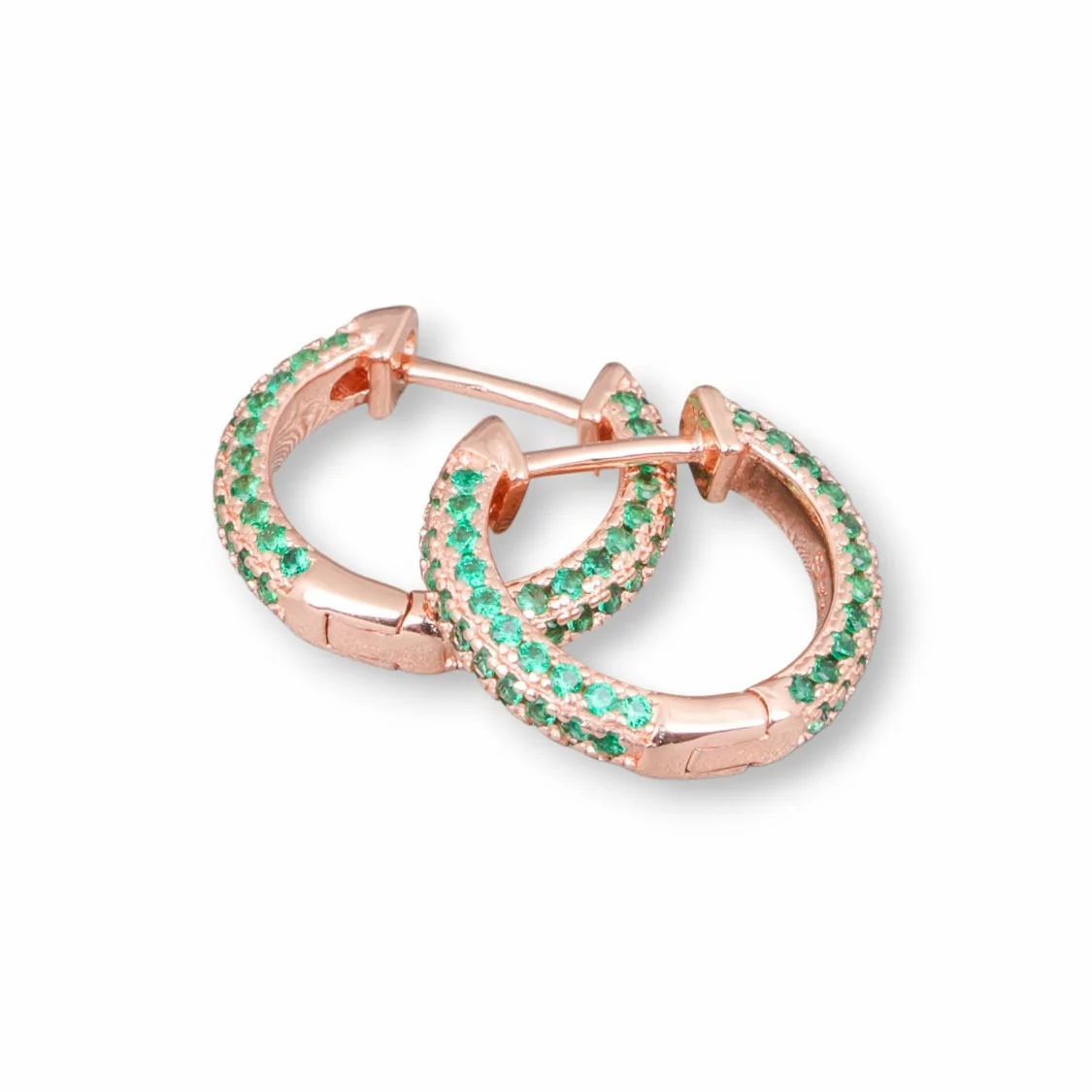 Orecchini Perno Chiuso Di Argento 925 Con Zirconi Micropave' Cerchietto 16mm 2 Paia Oro Rosa Verde-ARGENTO 925 DESIGN ITALY | Worldofjewel.com