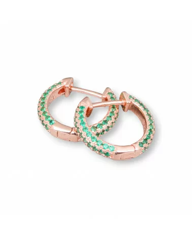 Orecchini Perno Chiuso Di Argento 925 Con Zirconi Micropave' Cerchietto 16mm 2 Paia Oro Rosa Verde-ARGENTO 925 DESIGN ITALY | Worldofjewel.com