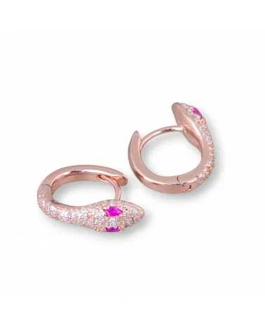 Orecchini Perno Chiuso Di Argento 925 Con Zirconi Micropave' Cerchietto A Serpente 13x17mm 1 Paio Oro Rosa Bianco Occhi Rossi-ARGENTO 925 DESIGN ITALY | Worldofjewel.com