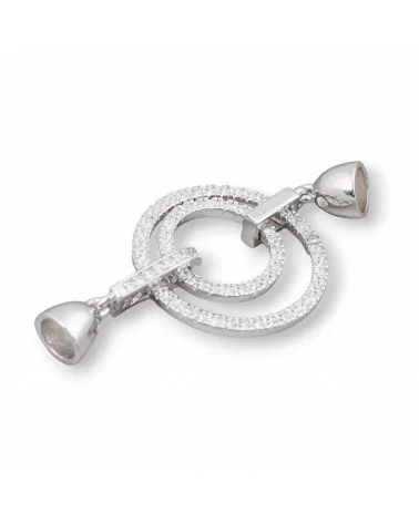 Chiusura Di Argento 925 Con Zirconi Cerchio 45x23mm Coppette Da 7mm 1pz Rodiato-CHIUSURE DI ARGENTO | Worldofjewel.com