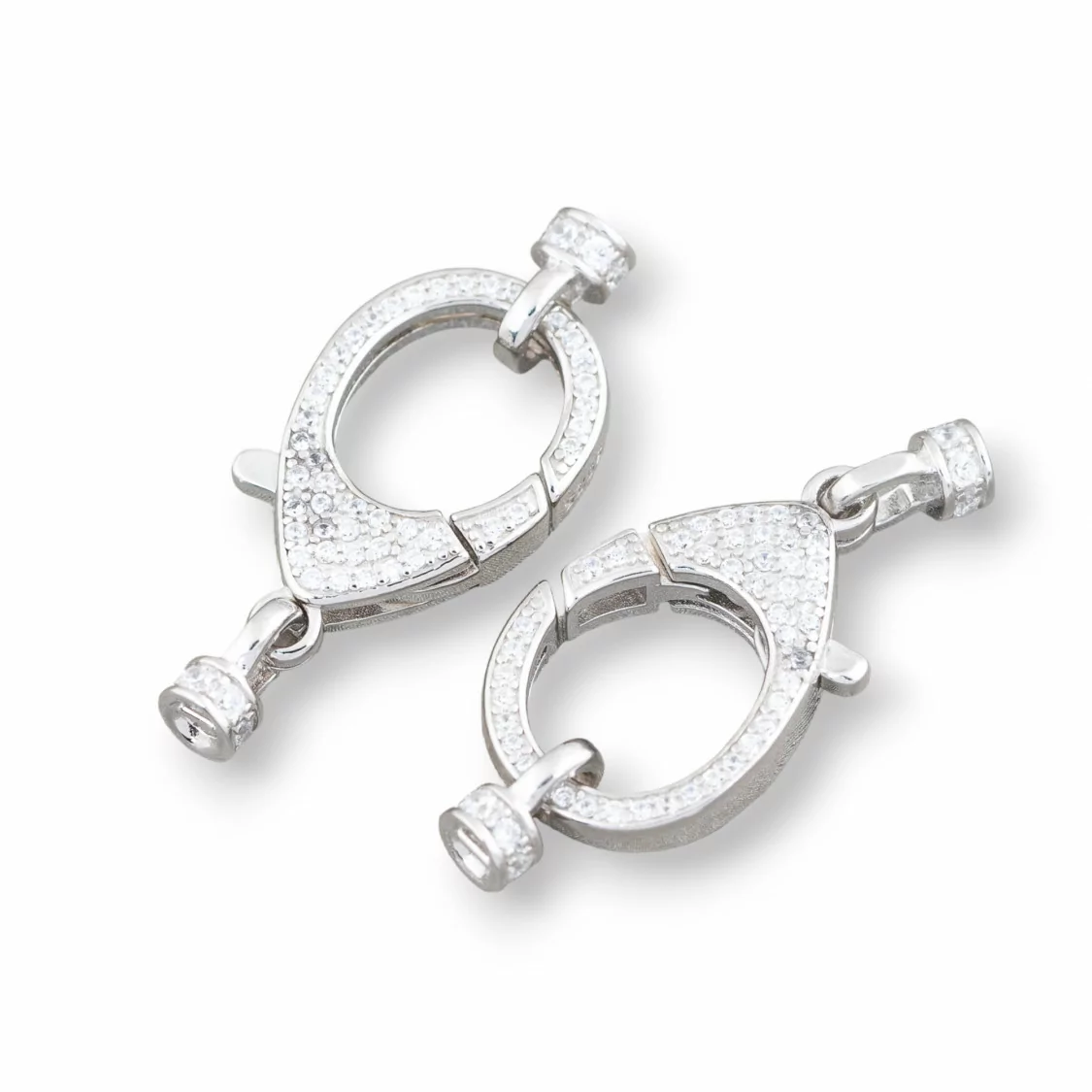 Chiusura Di Argento 925 Con Zirconi Micropave Multifilo Moschettone 12,5x30mm Con Coppette Da 4mm 1pz Rodiato-CHIUSURE DI ARGENTO | Worldofjewel.com