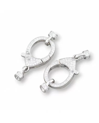 Chiusura Di Argento 925 Con Zirconi Micropave Multifilo Moschettone 12,5x30mm Con Coppette Da 4mm 1pz Rodiato-CHIUSURE DI ARGENTO | Worldofjewel.com