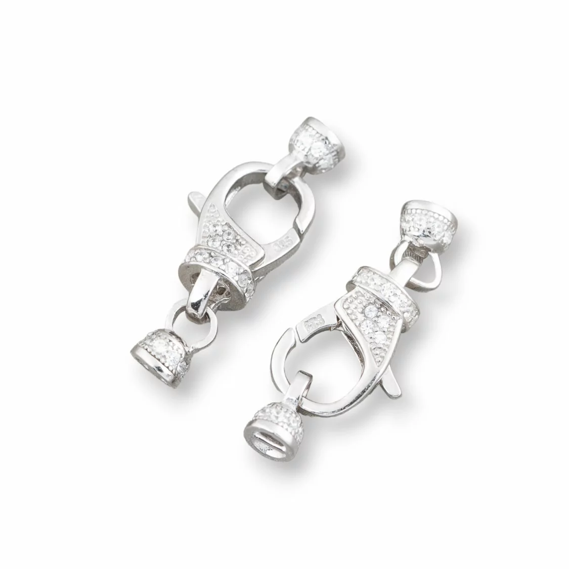 Chiusura Di Argento 925 Con Zirconi Moschettone Con Coppette 9x24mm Coppette Da 4mm 3pz Rodiato-CHIUSURE DI ARGENTO | Worldofjewel.com