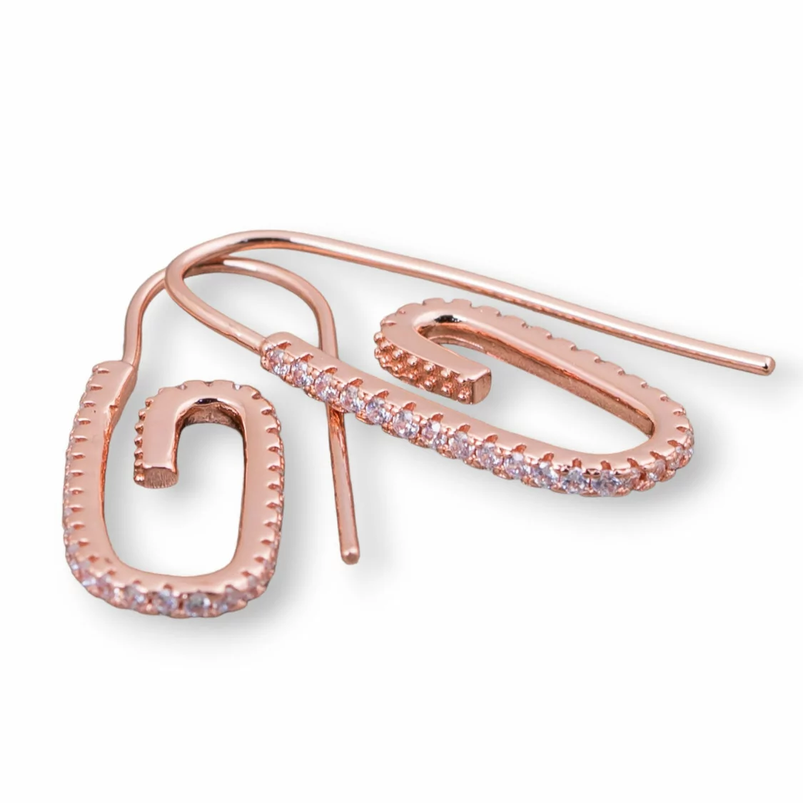 Orecchini Monachella Di Argento 925 Con Zirconi Micropave' 12x28mm 2 Paia Oro Rosa Bianco-ARGENTO 925 DESIGN ITALY | Worldofjewel.com