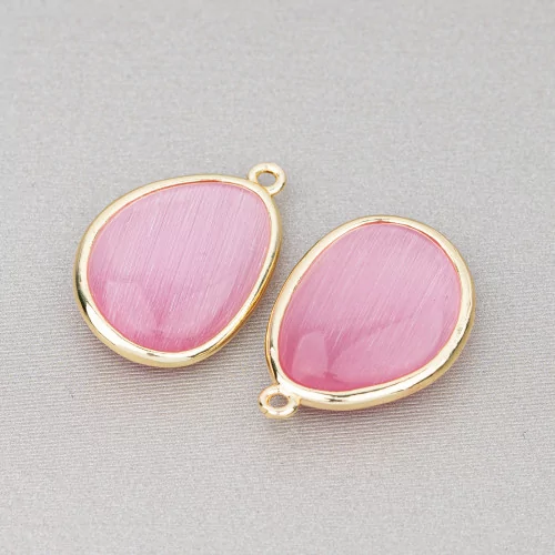 Bronze Pendant Component With Cat's Eye Set Mango 18x25mm With 1 Ring 8pcs Pink