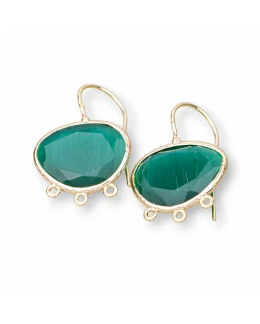 Base Per Orecchini A Monachella Di Bronzo Con Occhio Di Gatto Mango Bordato 22x30mm Con 3 Anellini 3 Paia Verde Smeraldo-BASI CON PIETRE E PERLINE | Worldofjewel.com