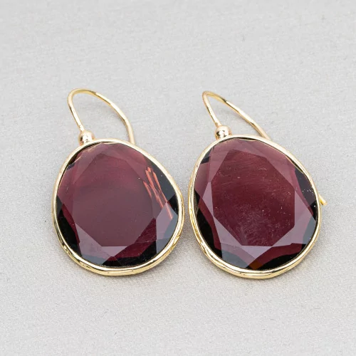 Bronze Leverback Earrings with Cat's Eye Mango Edged 20x40mm 1 Pair Purple