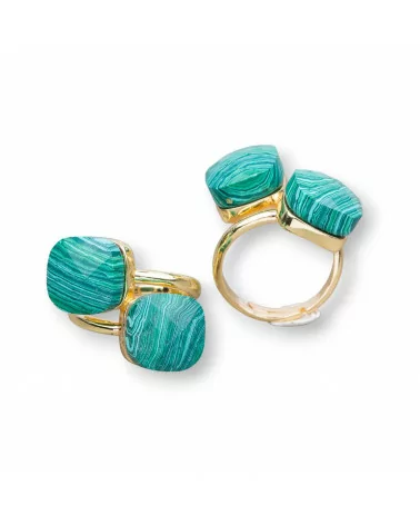 Anello Di Bronzo Con Occhio Di Gatto Doppio Quadratino Da 12mm Misura Regolabile Dorato Pasta Di Malachite-ANELLI BRONZO CON PIETRE INCASTONATE | Worldofjewel.com