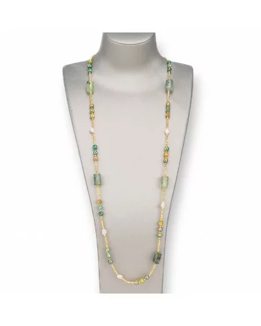 Collana Bijoux Con Perle Di Fiume, Ematite, Pietre Dure Annodate 90cm Prenite-DESIGN ITALY | Worldofjewel.com