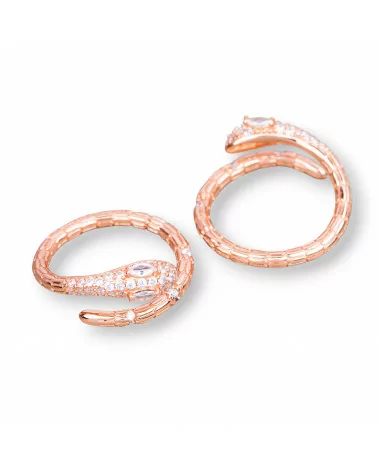 Anello Di Argento 925 Serpente Con Zirconi Misura Regolabile Oro Rosa Bianco-ANELLI DI ARGENTO 925 | Worldofjewel.com