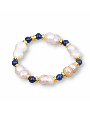 Bracciali Elasticizzato Di Perle Di Fiume Lapislazzuli E Ottone Mix Lapis-BRACCIALI DI PIETRE E PERLE | Worldofjewel.com