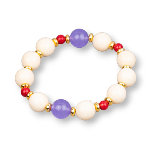 Bracciali Elasticizzato Di Pietre Dure Resina E Ottone Giada Viola