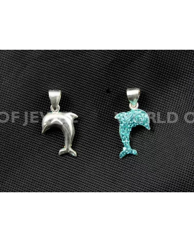 Ciondoli Di Argento 925 E Ceramica Con Strass Delfino 12x25mm - 1pz - Azzurro-ARGENTO 925 DESIGN ITALY | Worldofjewel.com