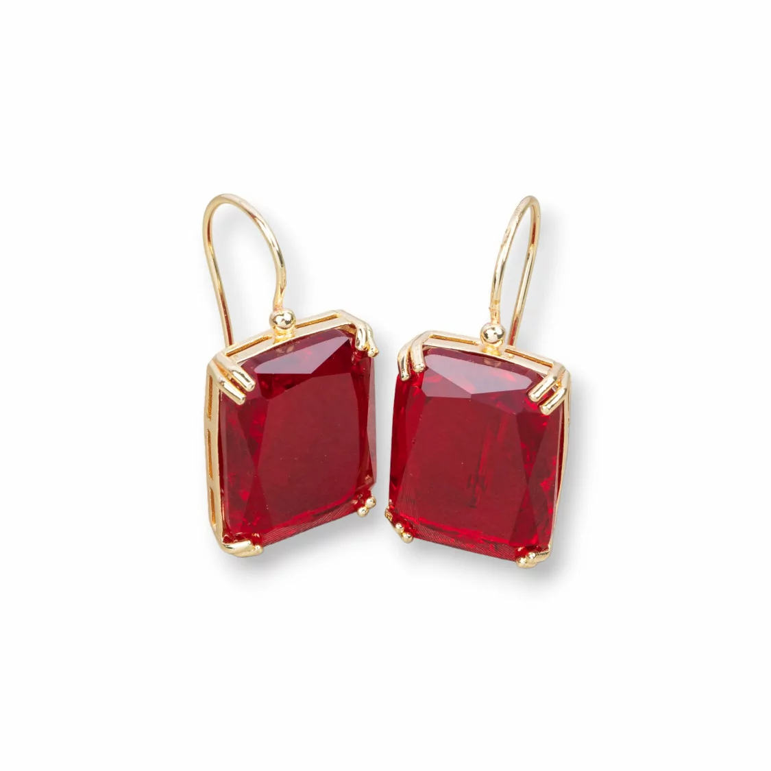 Orecchini A Monachella Di Bronzo Con Cristalli Rettangolo Incastonato 15x33mm Dorato Rosso-ORECCHINI HOT PICKS | Worldofjewel.com