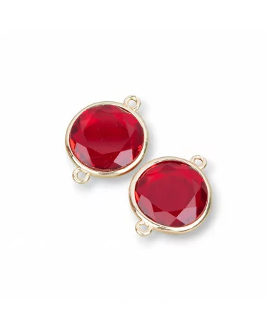 Connettore Componente Di Ottone Con Occhio Di Gatto Sfaccettato Tondo 16mm Con 2 Anellini 10pz Rosso Trasparente- TONDO | Worldofjewel.com