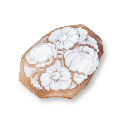 Hand Engraved Cameo Made in Italy of Sardonyx Shell Flowers Irregular 38-48x55mm 1pc MOD2