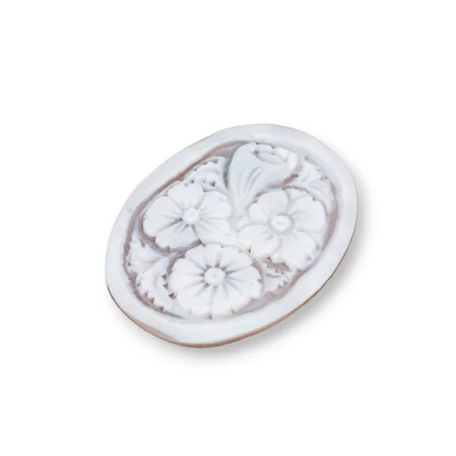 Hand Engraved Cameo Made in Italy of Sardonyx Shell Flowers Oval 40x50mm 1pc