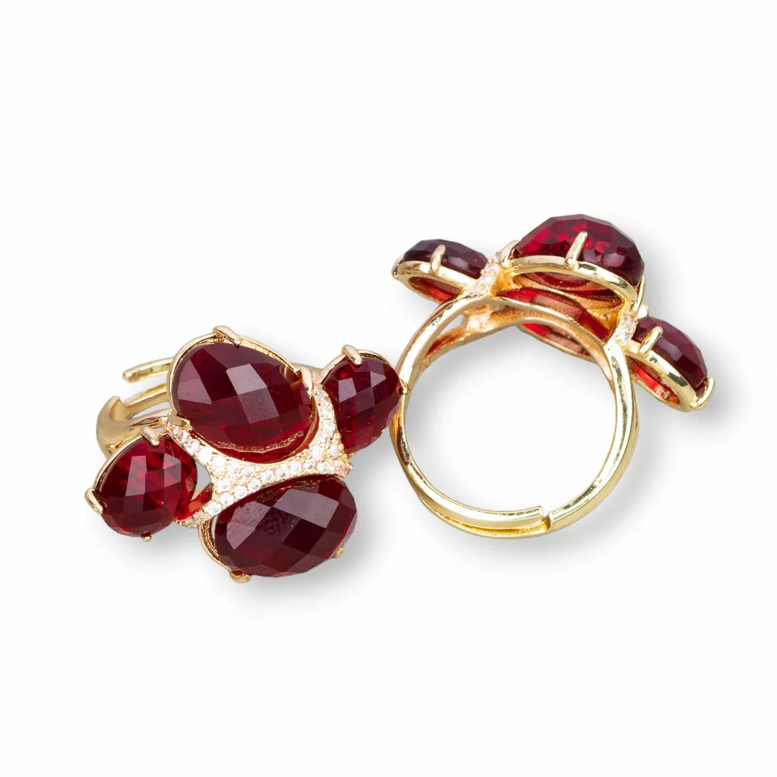 Anello Di Bronzo Con Occhio Di Gatto E Zirconi 23x30mm Misura Regolabile Dorato Ruby-ANELLI BRONZO E OCCHIO DI GATTO | Worldofjewel.com