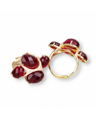 Anello Di Bronzo Con Occhio Di Gatto E Zirconi 23x30mm Misura Regolabile Dorato Ruby-ANELLI BRONZO E OCCHIO DI GATTO | Worldofjewel.com