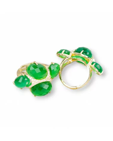 Anello Di Bronzo Con Occhio Di Gatto E Zirconi 23x30mm Misura Regolabile Dorato Verde-ANELLI BRONZO E OCCHIO DI GATTO | Worldofjewel.com