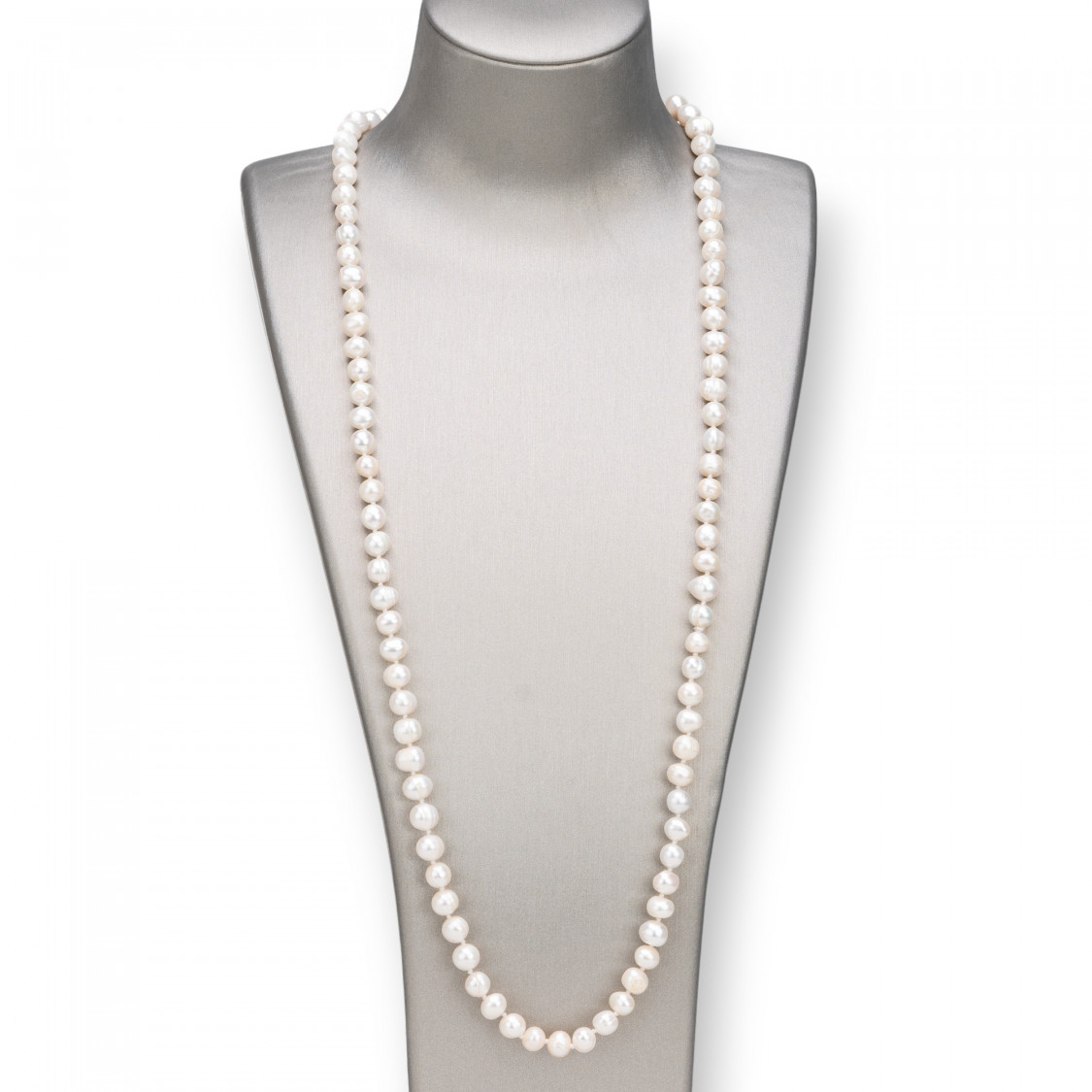 Charlestone Necklace Of Pearls Of River 8-9mmPotato Polished White With  Knots 85cm