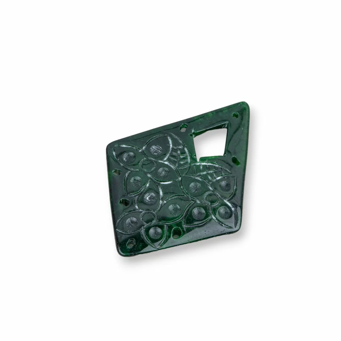 Componente Di Giada Burma Inciso Piastra 1pz Rombo 43x55mm Verde-COMPONENTI DI GIADA BURMA | Worldofjewel.com