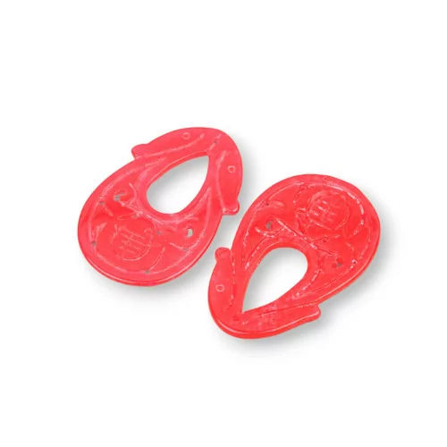 Componente Di Giada Burma Inciso Piastra 2pz 25x40mm Rosso-COMPONENTI DI GIADA BURMA | Worldofjewel.com