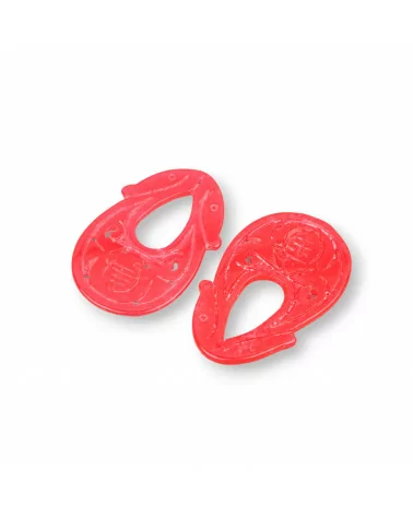 Componente Di Giada Burma Inciso Piastra 2pz 25x40mm Rosso-COMPONENTI DI GIADA BURMA | Worldofjewel.com