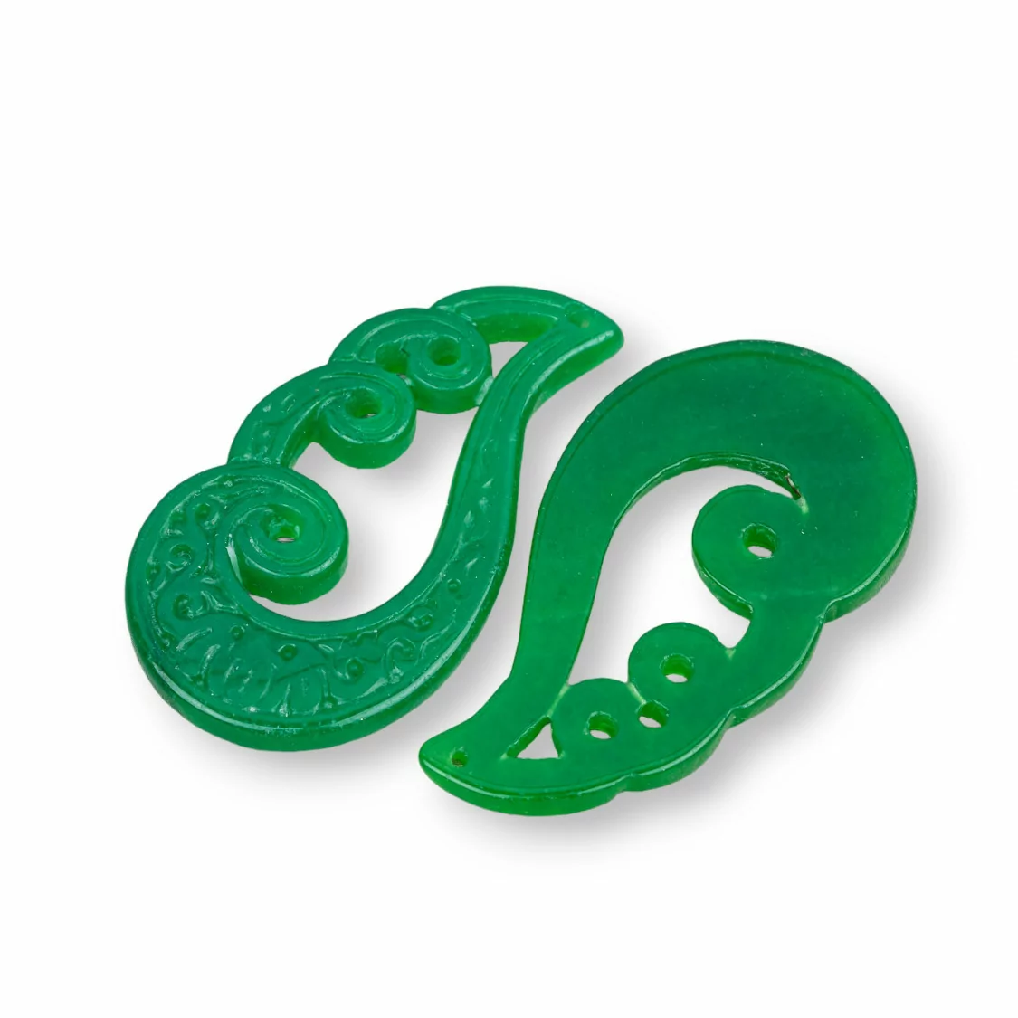 Componente Di Giada Burma Inciso Piastra 2pz 27x50mm Verde-COMPONENTI DI GIADA BURMA | Worldofjewel.com