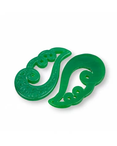 Componente Di Giada Burma Inciso Piastra 2pz 27x50mm Verde-COMPONENTI DI GIADA BURMA | Worldofjewel.com