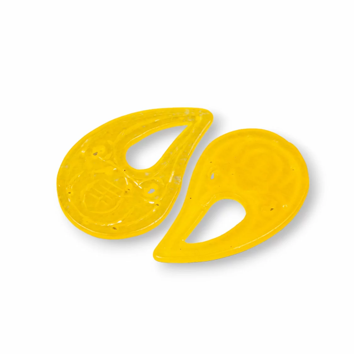 Componente Di Giada Burma Inciso Piastra 2pz Goccia Curvata 27x45mm Giallo-COMPONENTI DI GIADA BURMA | Worldofjewel.com