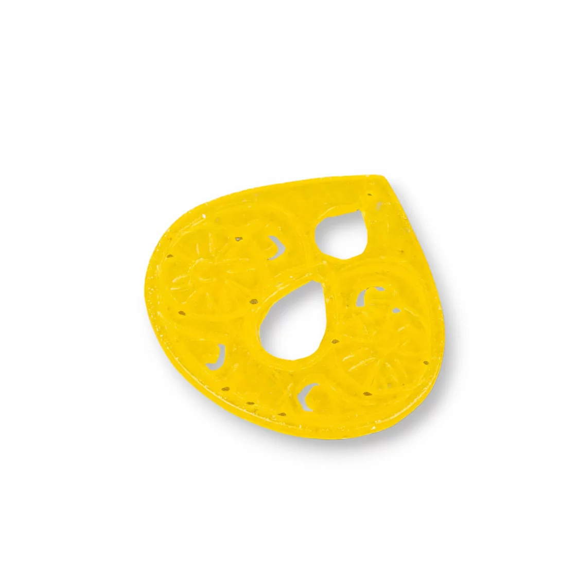 Componente Di Giada Burma Inciso Piastra 2pz Goccia 40x40mm Giallo-COMPONENTI DI GIADA BURMA | Worldofjewel.com