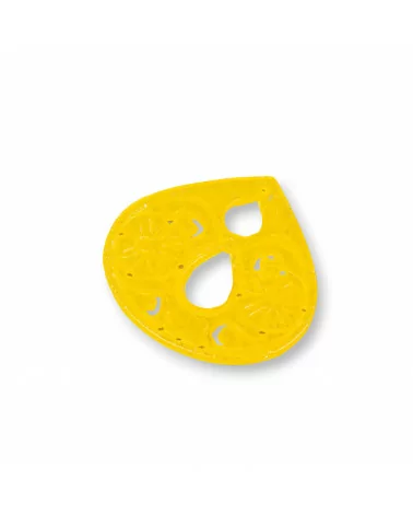 Componente Di Giada Burma Inciso Piastra 2pz Goccia 40x40mm Giallo-COMPONENTI DI GIADA BURMA | Worldofjewel.com