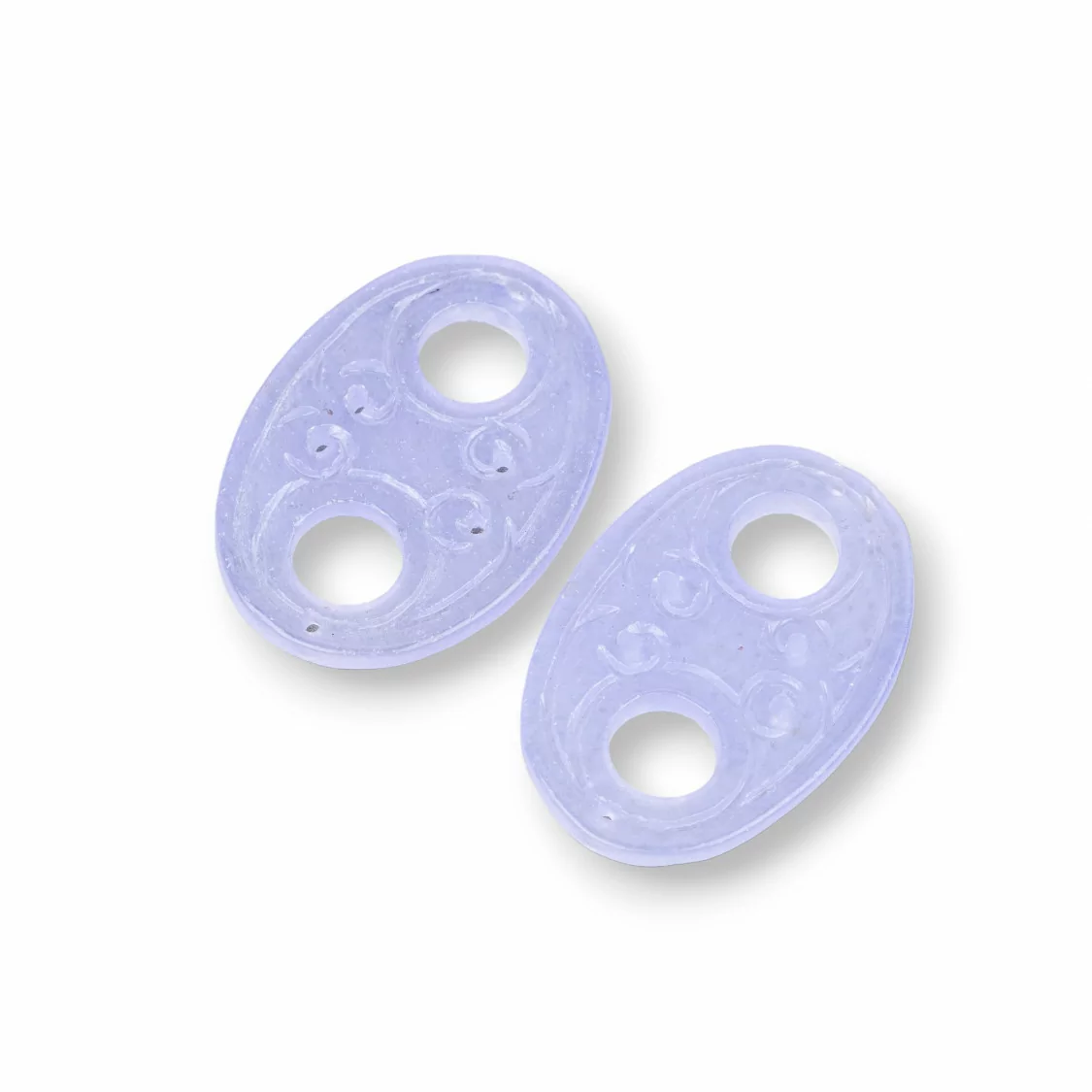 Componente Di Giada Burma Inciso Piastra 2pz Ovale Doppio Foro 25x36mm Lilla-COMPONENTI DI GIADA BURMA | Worldofjewel.com