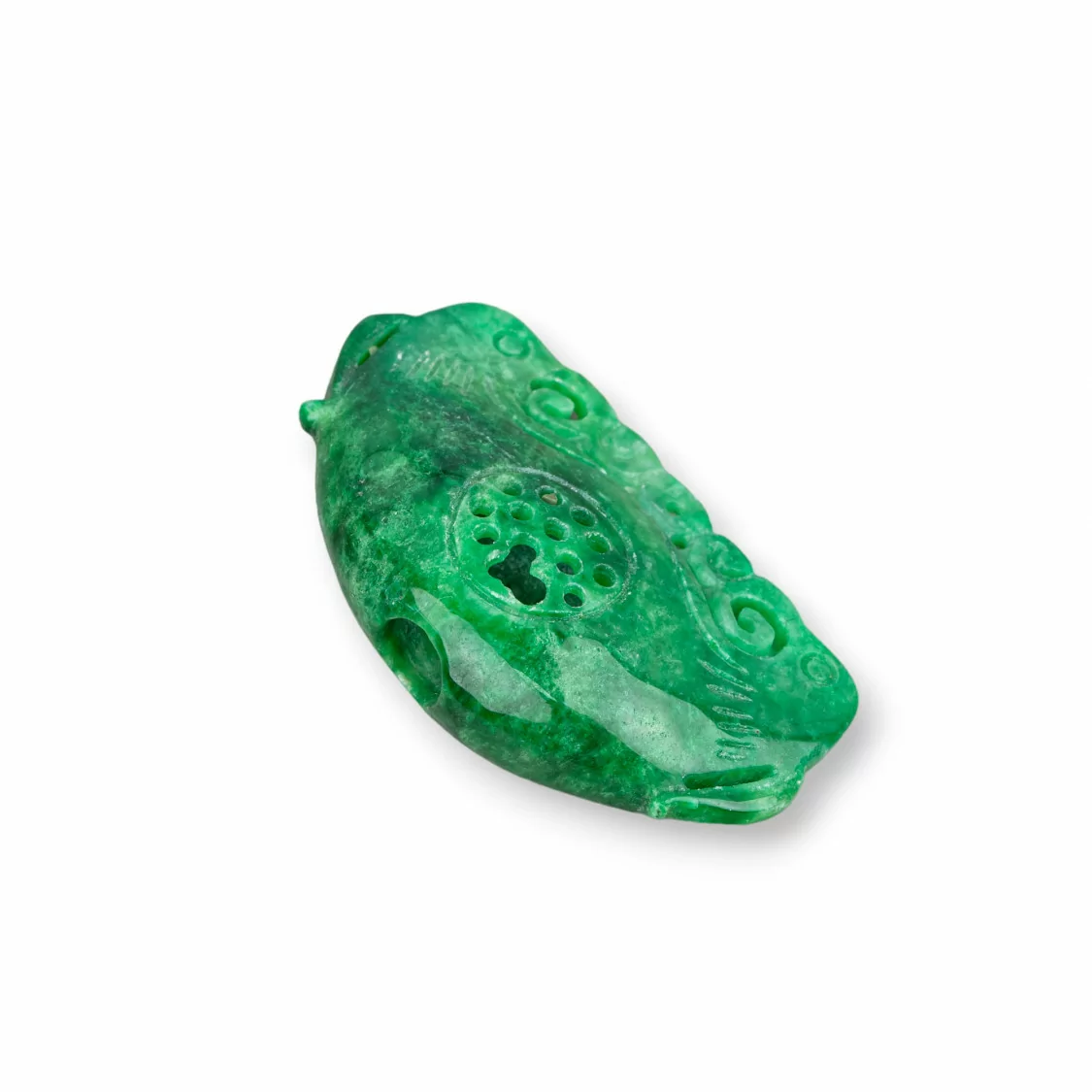 Componente Di Giada Burma Inciso Foro Largo 1 Foro In Basso 1pz Fantasia 45x26mm Verde-COMPONENTI DI GIADA BURMA | Worldofjewel.com