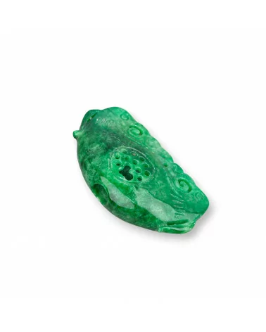 Componente Di Giada Burma Inciso Foro Largo 1 Foro In Basso 1pz Fantasia 45x26mm Verde-COMPONENTI DI GIADA BURMA | Worldofjewel.com