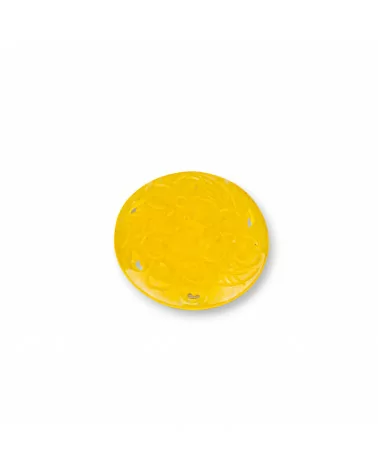 Componente Di Giada Burma Inciso Piastra 2pz Tondo 32mm Giallo-COMPONENTI DI GIADA BURMA | Worldofjewel.com