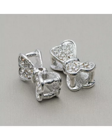 Componente Distanziatore Di Ottone Fiocco Con Strass 17x30mm 4pz Rodiato-CONNETTORI CON STRASS | Worldofjewel.com