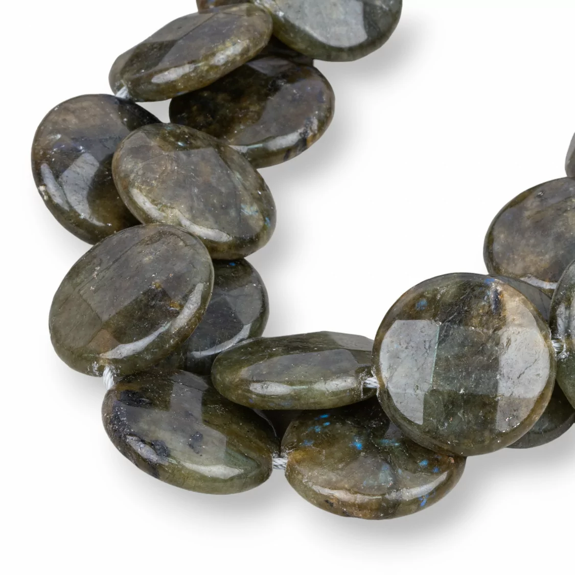 Labradorite Verde Grezzo Tondo Piatto Sfaccettato 25mm-LABRADORITE VERDE | Worldofjewel.com