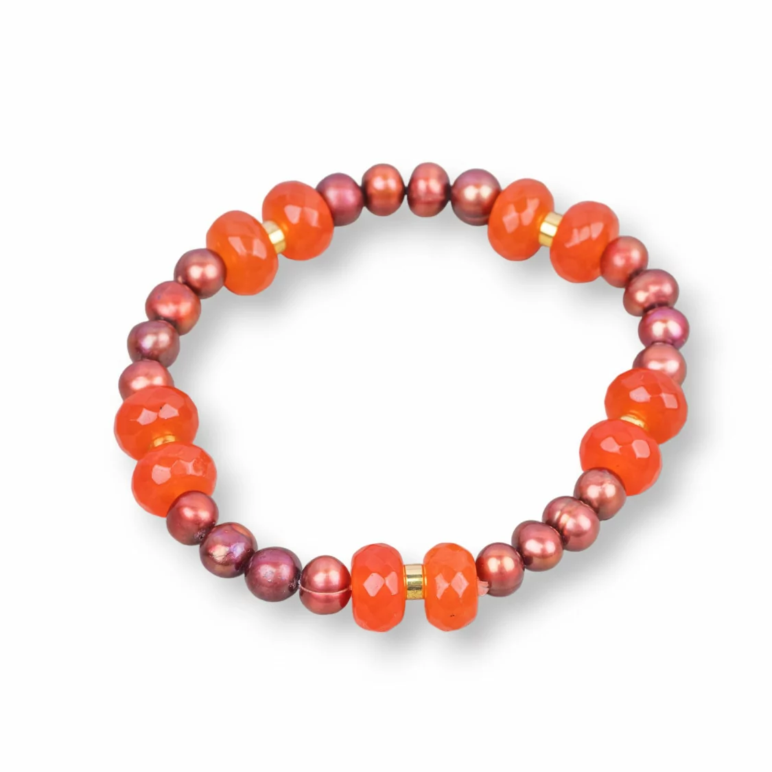 Bracciale Elastico Con Perle Di Fiume E Rondelle Di Giada Con Ematite Arancio-BRACCIALI DI PIETRE E PERLE | Worldofjewel.com