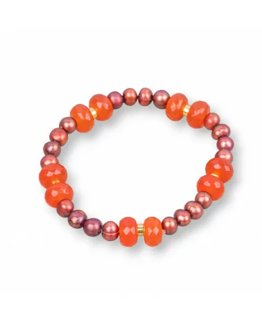 Bracciale Elastico Con Perle Di Fiume E Rondelle Di Giada Con Ematite Arancio-BRACCIALI DI PIETRE E PERLE | Worldofjewel.com