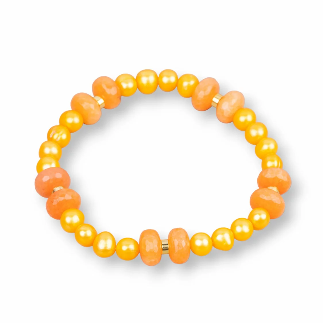 Bracciale Elastico Con Perle Di Fiume E Rondelle Di Giada Con Ematite Arancio Chiaro-BRACCIALI DI PIETRE E PERLE | Worldofjewel.com