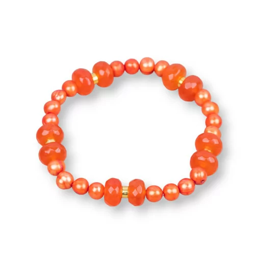 Bracciale Elastico Con Perle Di Fiume E Rondelle Di Giada Con Ematite Arancio Intenso-BRACCIALI DI PIETRE E PERLE | Worldofjewel.com