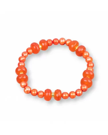 Bracciale Elastico Con Perle Di Fiume E Rondelle Di Giada Con Ematite Arancio Intenso-BRACCIALI DI PIETRE E PERLE | Worldofjewel.com