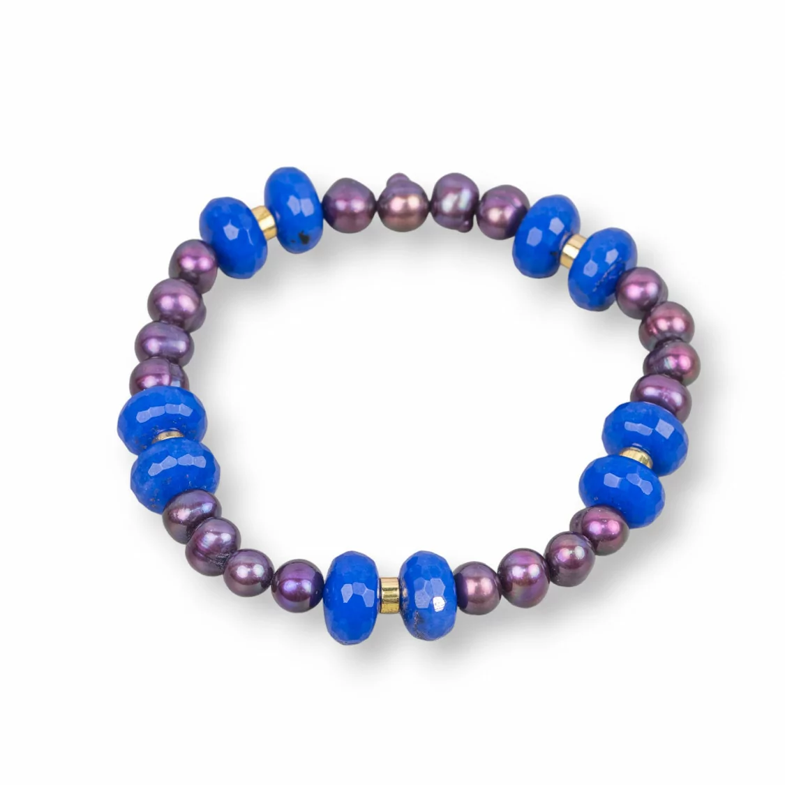 Bracciale Elastico Con Perle Di Fiume E Rondelle Di Giada Con Ematite Blu Viola-BRACCIALI DI PIETRE E PERLE | Worldofjewel.com