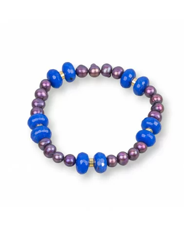 Bracciale Elastico Con Perle Di Fiume E Rondelle Di Giada Con Ematite Blu Viola-BRACCIALI DI PIETRE E PERLE | Worldofjewel.com