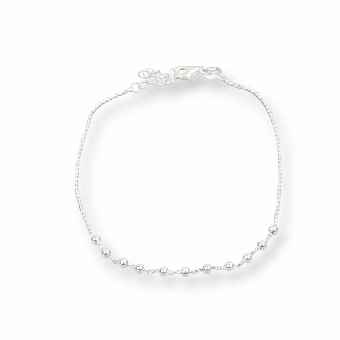 Cavigliera Di Argento 925 Con Catena Diamantata E Pallini 3mm Lunghezza 22cm + 3cm Argentato-BRACCIALI DI ARGENTO 925 | Worldofjewel.com