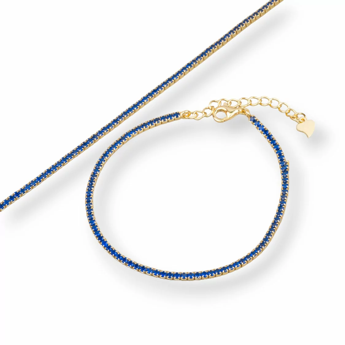 Bracciale Di Argento 925 Tennis Con Zirconi 2mm Dorato + Blu Zaffiro Con Chiusura Moschettone 1pz-BRACCIALI TENNIS | Worldofjewel.com