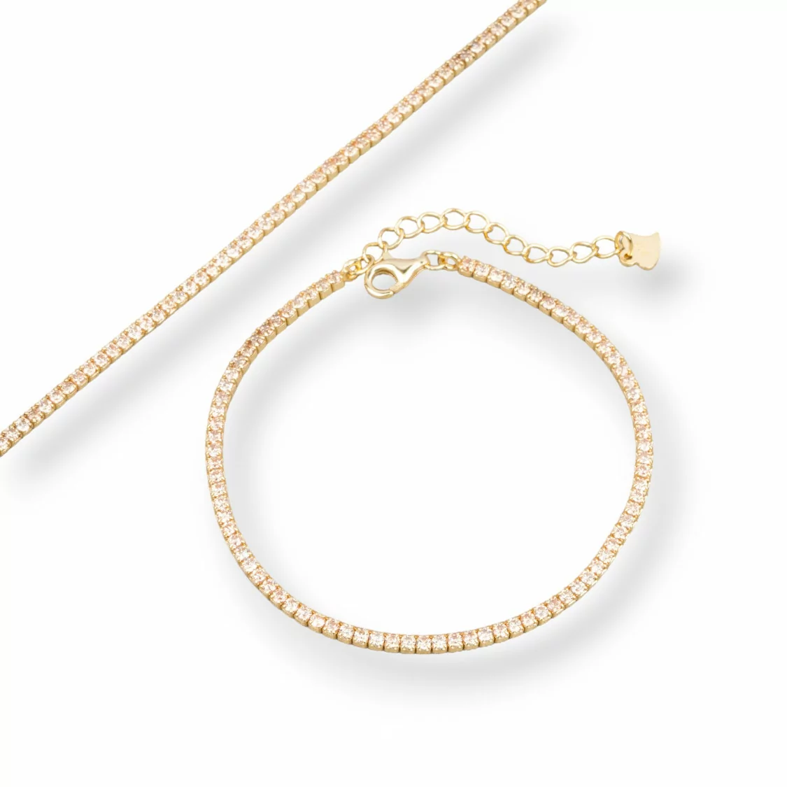 Bracciale Di Argento 925 Tennis Con Zirconi 2mm Dorato + Champagne Con Chiusura Moschettone 1pz-BRACCIALI TENNIS | Worldofjewel.com