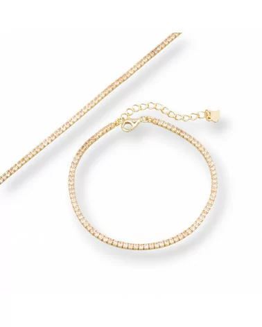 Bracciale Di Argento 925 Tennis Con Zirconi 2mm Dorato + Champagne Con Chiusura Moschettone 1pz-BRACCIALI TENNIS | Worldofjewel.com